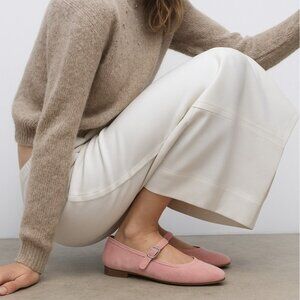Zara Shoes Women's Size 37 Blush pink  Velvet Mary Jane Flats Square Toe Ballet